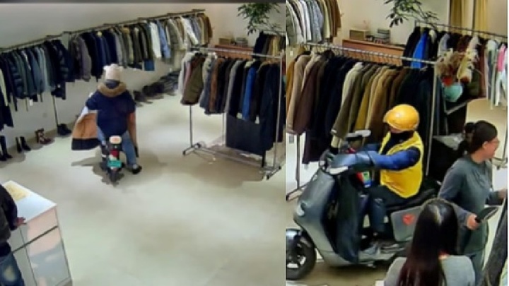 Clip: Người phụ nữ lái xe điện vào tận sảnh cửa hàng quần áo để lựa đồ cho nhanh