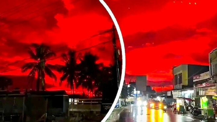 Ngỡ ngàng trước cảnh tượng bầu trời đỏ rực như 