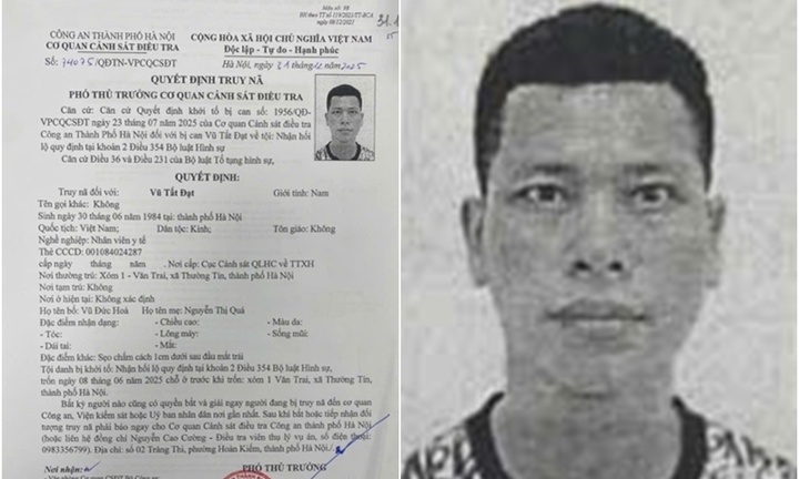 Công an TP.Hà Nội truy nã đối tượng Vũ Tất Đạt