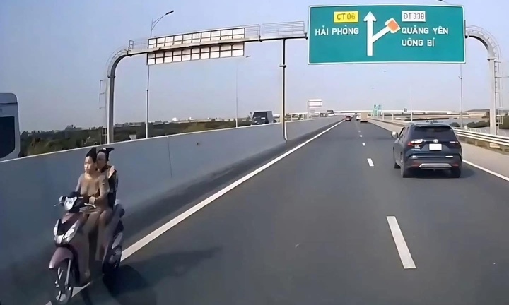 Xác minh hình ảnh hai cô gái trên xe máy chạy ngược chiều trên cao tốc  Hạ Long- Hải Phòng