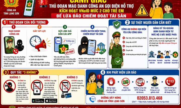 Công an Lạng Sơn cảnh báo chiêu trò giả danh Công an hướng dẫn kích hoạt VNeID cho trẻ em