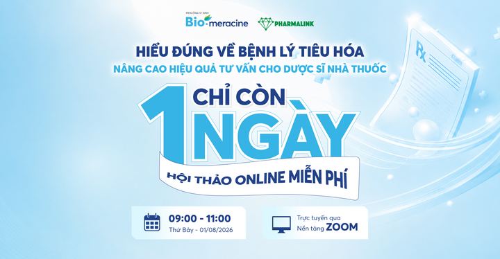 Chỉ còn 1 ngày! Dược phẩm Meracine cùng Pharmalink tổ chức Workshop chuyên sâu về bệnh lý tiêu hóa cho Dược sĩ nhà thuốc 