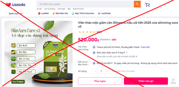 Bộ Y tế yêu cầu Lazada, Shopee gỡ bỏ thông tin về sản phẩm Slimaura Care x3