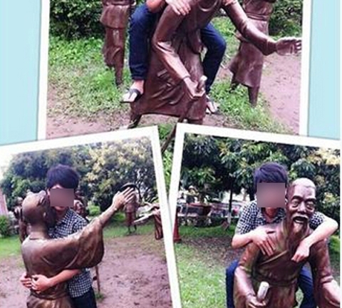 Bức xúc nam thanh niên cưỡi tượng ở khu di tích Trạng Trình