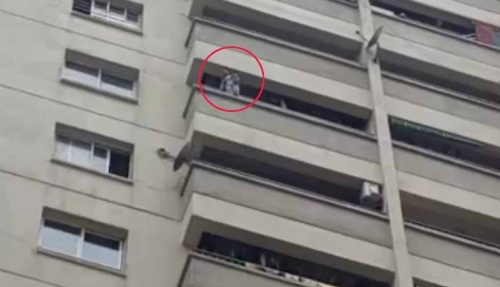 Thót tim: Bé trai 4 tuổi ngồi lơ lửng trên lan can tầng 12 khóc