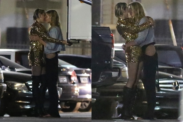 Miley Cyrus hôn đắm đuối bạn đồng giới, siêu mẫu nội y Stella