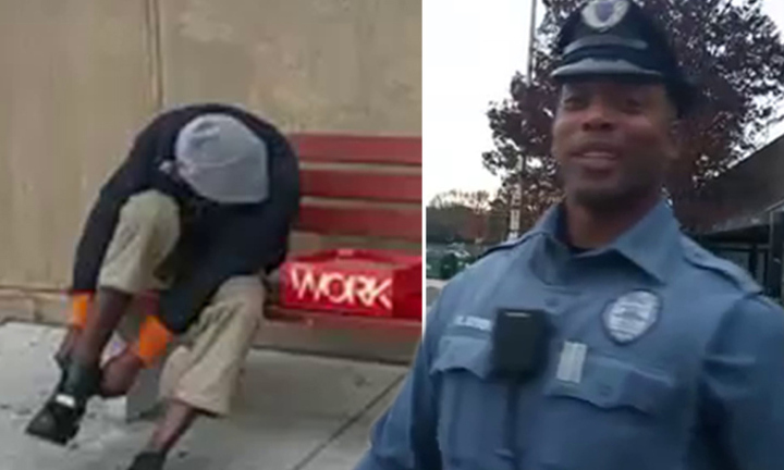 Xúc động hình ảnh cảnh sát mua giày cho người đàn ông vô gia cư