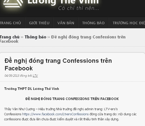 Hiệu trưởng Lương Thế Vinh đề nghị đóng cửa trang 