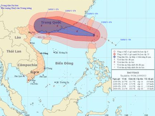 Siêu bão Usagi vào biển Đông trưa hoặc chiều nay
