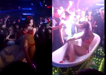 Sốc với màn tắm sữa khêu gợi trong bar ở Hà Nội