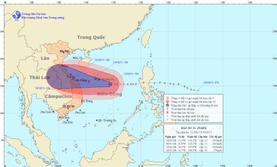 Bão giật cấp 16 đang hướng vào miền Trung
