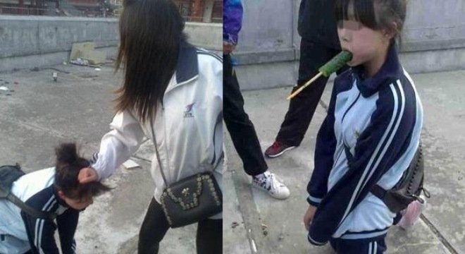 Nữ sinh bị bạn nhét dưa chuột vào miệng vì tội