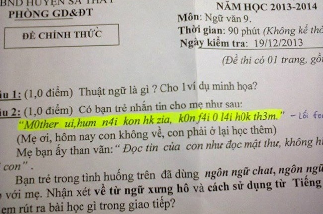 Thú vị đề thi Ngữ Văn lớp 9 hỏi về
