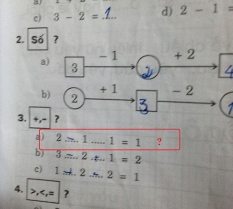 Bài toán lớp 1: 2… 1… 1 = 1 đến phụ huynh cũng...