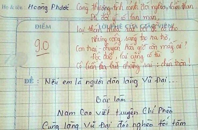 Bài thơ dí dỏm đạt 9 điểm về Chí Phèo, Thị Nở