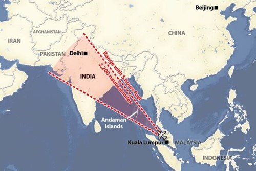 Máy bay Malaysia mất tích không đi vào Ấn Độ