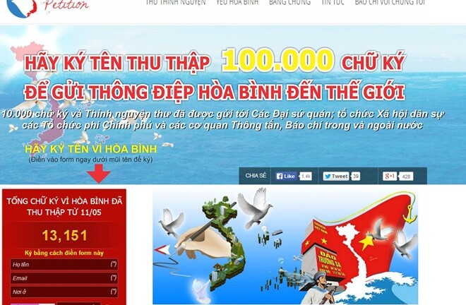 13.000 chữ ký vì hòa bình cho Biển Đông