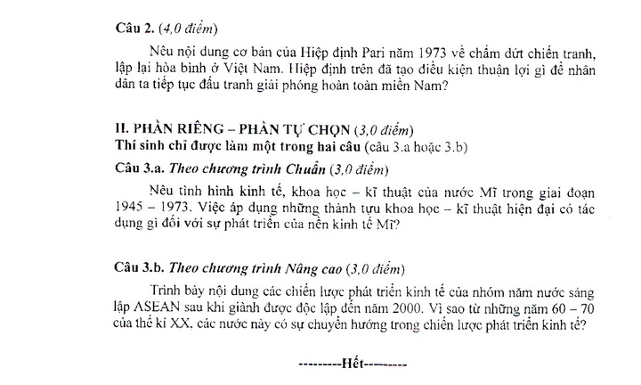 Đề thi tốt nghiệp THPT môn Lịch Sử năm 2014