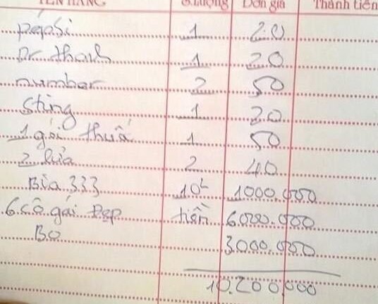 Hóa đơn tính tiền