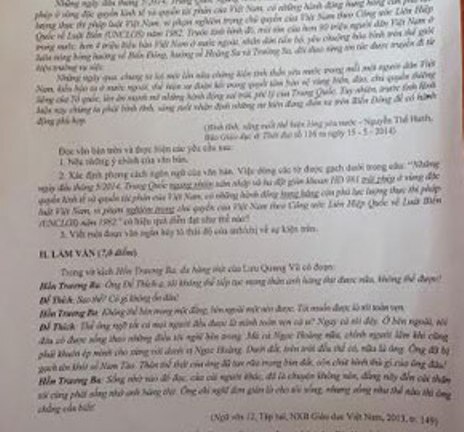 Bài báo Trung Quốc hạ đặt giàn khoan 981 vào đề thi môn Văn