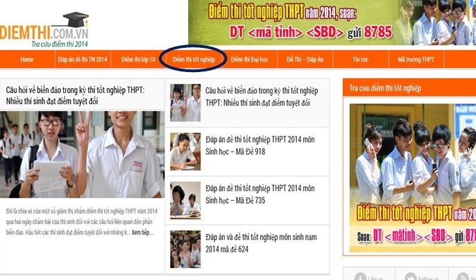 Tra cứu điểm thi tốt nghiệp THPT 2014