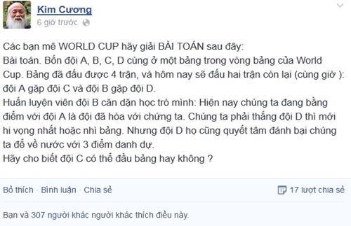 Bài Toán World Cup thú vị của thầy Văn Như Cương