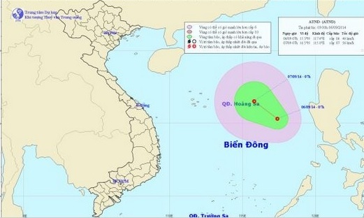 Áp thấp trên biển Đông mạnh lên thành áp thấp nhiệt đới