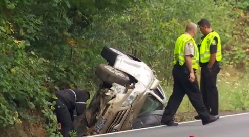 Con nhện khiến chiếc xe ô tô đang chạy bị lật chổng vó