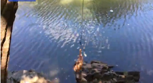 Đu dây tắm sông, cô nàng nện vào rìa đá