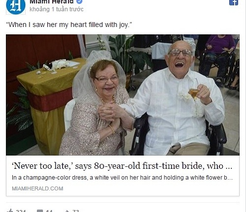 Đám cưới đầu tiên của cô dâu 80 tuổi với chú rể 95 tuổi