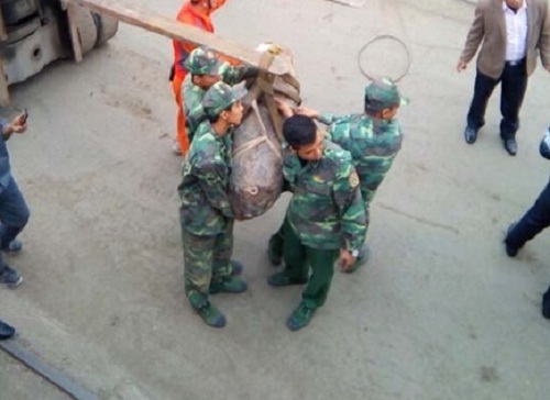 Tàu nhổ neo kéo theo quả bom nặng hơn 100kg