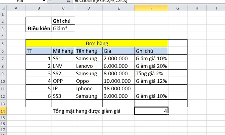 Hướng dẫn chi tiết cách dùng hàm dcounta trong excel