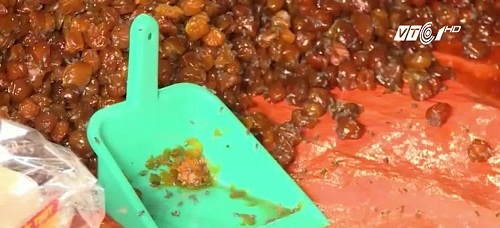 Kinh hãi cảnh 5 tấn mứt Tết Trung Quốc đầy ruồi nhặng, nhung nhúc bọ