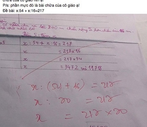 Bài toán tìm x của học sinh tiểu học khiến dân mạng