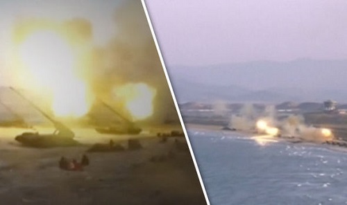 Hơn 300 khẩu pháo Triều Tiên đồng loạt khai hỏa về phía biển