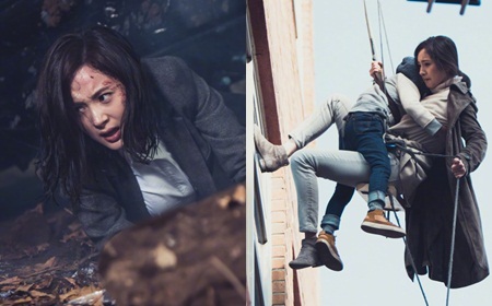 Dương Mịch bầm dập, treo mình lơ lửng vì cứu con trai