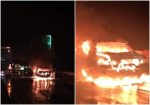 Ô tô cháy trơ khung giữa đêm trên cao tốc Pháp Vân – Cầu Giẽ