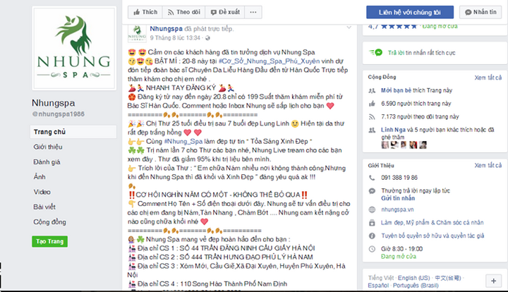 Nhung Spa quảng cáo đánh lừa khách hàng với dịch vụ “chui”