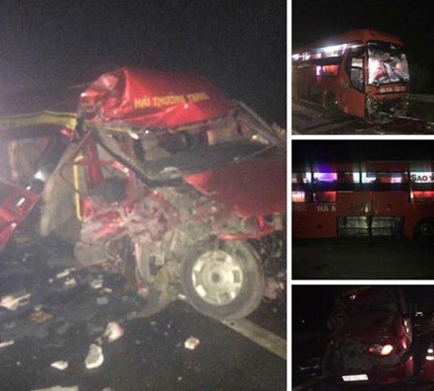 3 xe khách đâm nhau liên hoàn trên cao tốc, 10 người bị thương