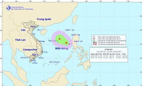 Dự báo thời tiết ngày 24/9: Áp thấp nhiệt đới mạnh cấp 6 trên Biển Đông