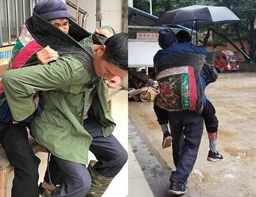 Cảm động người con U60 cõng mẹ già đi bộ 10km để chữa bệnh suốt 7 năm