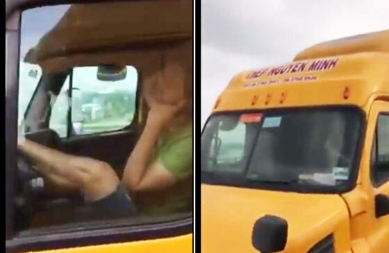 Video: Tài xế container lái xe bằng chân qua cầu 