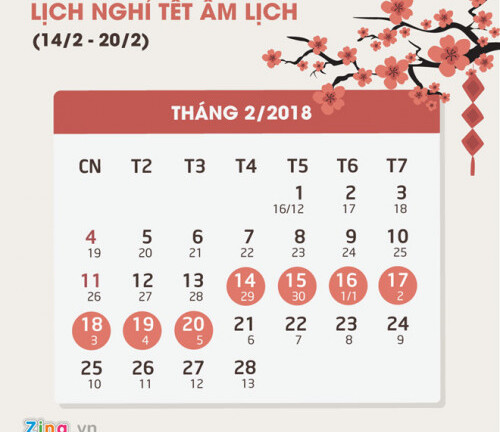 Lịch nghỉ Tết Nguyên đán 2018 chính thức
