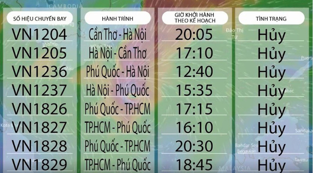 34 chuyến bay bị hủy do ảnh hưởng bão số 16 - Tembin