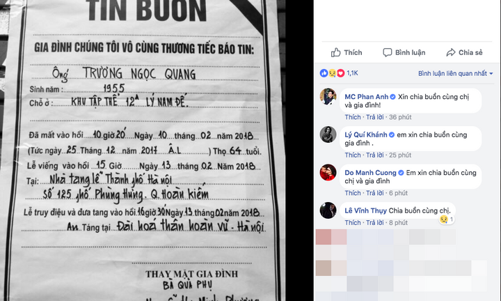 Sao Việt gửi lời chia buồn khi hay tin bố của Trương Ngọc Ánh qua đời