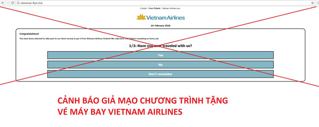 Vietnam Airlines khẳng định chương trình tặng 2 vé máy bay là lừa đảo