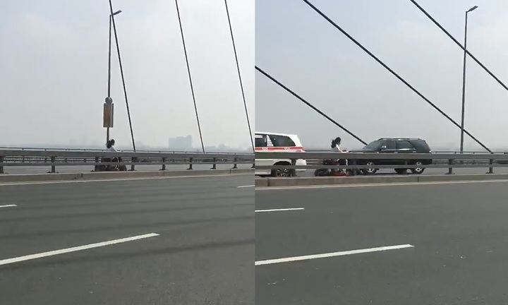 Video: Nữ sinh đầu trần, phóng xe điện ngược chiều trên cầu Nhật Tân