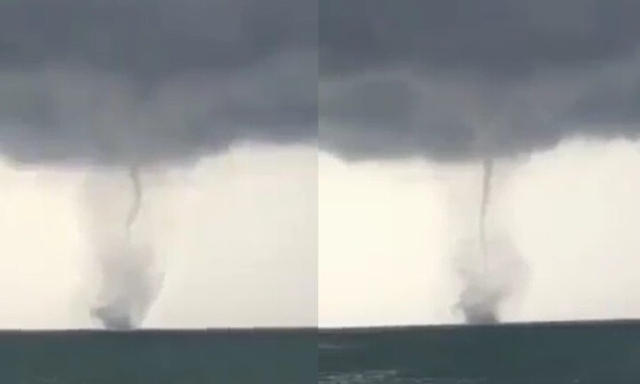 Vòi rồng cao hàng trăm mét nhấn chìm cả tàu cá trên biển Phú Quốc