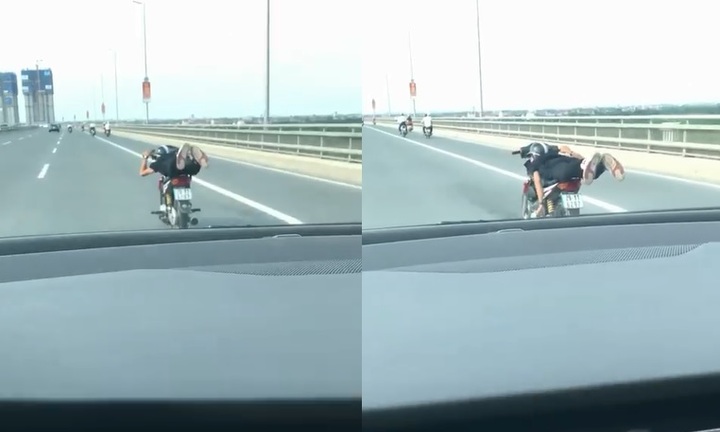 Video: Thanh niên nằm trên xe máy, phóng như bay trên cầu Nhật Tân