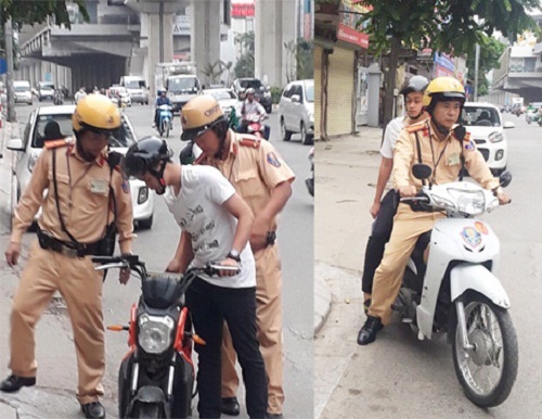 Chiến sĩ CSGT Hà Nội đưa thí sinh bị hỏng xe đến tận điểm thi